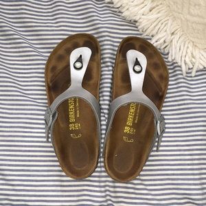 Silver Birkenstocks Gizeh